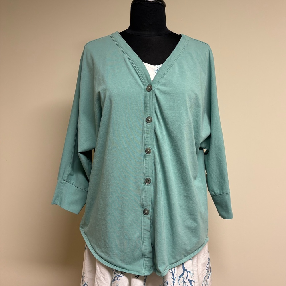 Elegantees Aqua Button-Up Cardigan